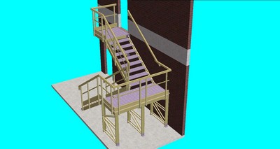 Escada tipo plataforma com guarda corpo